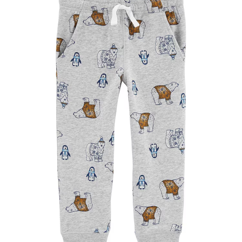 Calça de moletom infantil urso e pinguim cinza | Carter's