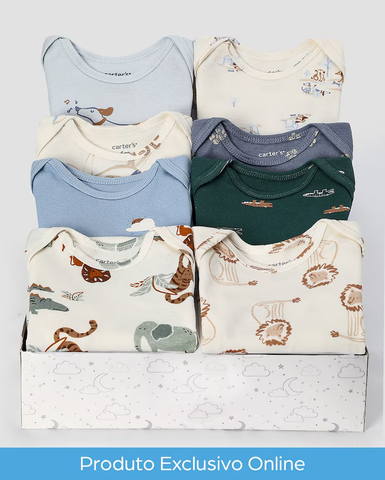Kit body bebê 8 peças cachorros elefantes e jacaré + caixa presente M multicor | Carter's