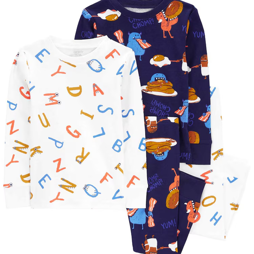 Pijama longo bebê 4 peças listrado monstrinho e letras multicor | Carter's