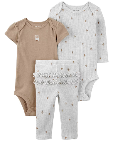 Conjunto longo bebê 3 peças coruja multicor | Carter's