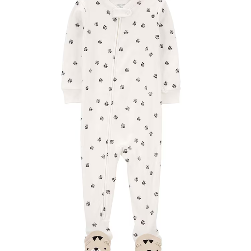 Macacão pijama infantil em fleece de patinhas bichinho off-white | Carter's