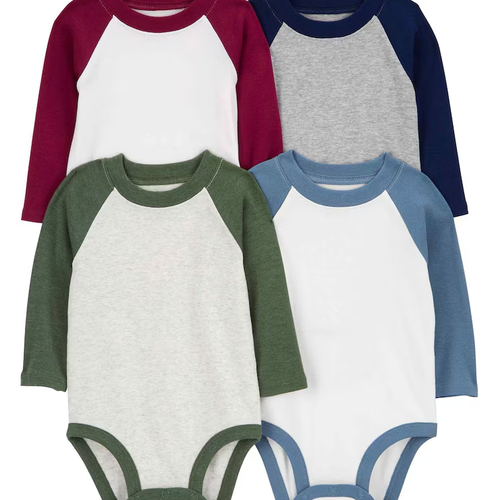Kit body bebê 4 peças raglan manga longa multicor | Carter's