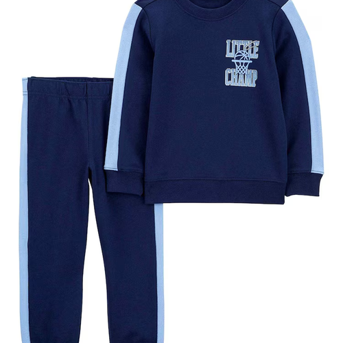 Conjunto longo de moletom infantil 2 peças little champ azul | Carter's