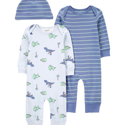 Kit macacão bebê 2 peças com touca dinossauros azul | Carter's