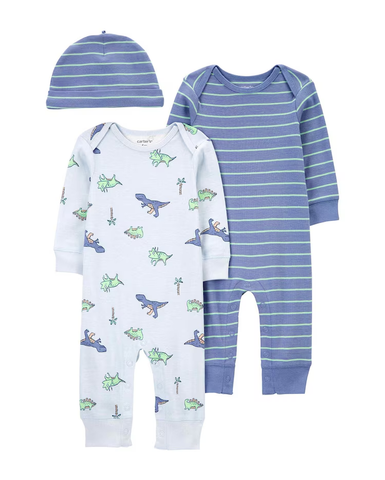 Kit macacão bebê 2 peças com touca dinossauros azul | Carter's