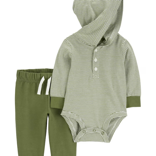 Conjunto longo de moletom bebê 2 peças listrado verde | Carter's