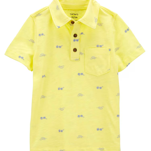 Camisa polo infantil com bolso óculos e ondas amarela | Carter's