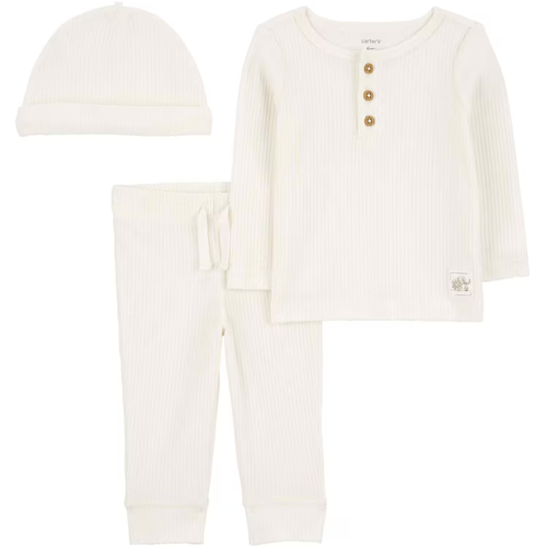 Conjunto longo bebê 2 peças e touca canelado branco | Carter's
