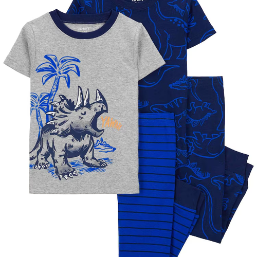 Pijama longo infantil 4 peças listras mescla triceratops multicor | Carter's