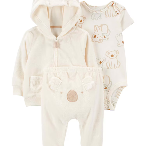 Conjunto longo bebê 3 peças capuz coala bege | Carter's