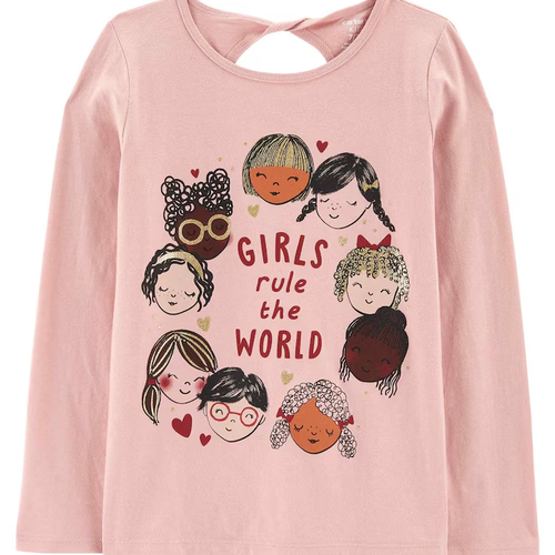 Camiseta infantil Girls Rule The World rosa | Carter's