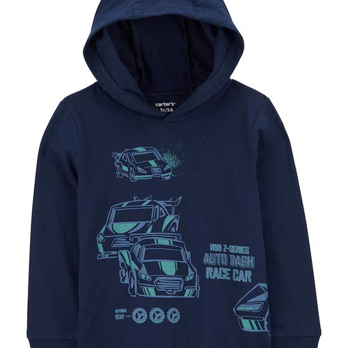 Blusa de moletom infantil com capuz carros azul | Carter's