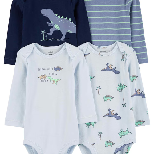 Kit body bebê 4 peças dinossauros listras azul | Carter's