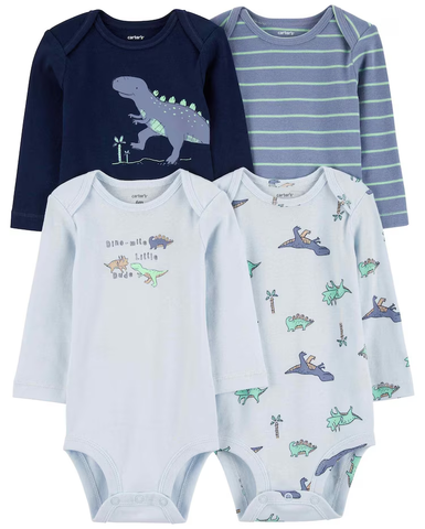 Kit body bebê 4 peças dinossauros listras azul | Carter's