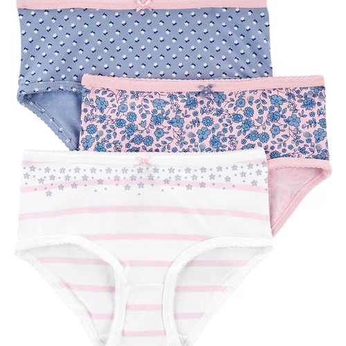 Kit Calcinha Infantil Carter's 3 Peças Floral Azul/Rosa/Branco Tam 2 a 8