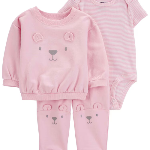 Conjunto longo de moletom bebê 3 peças bichinho rosa | Carter's