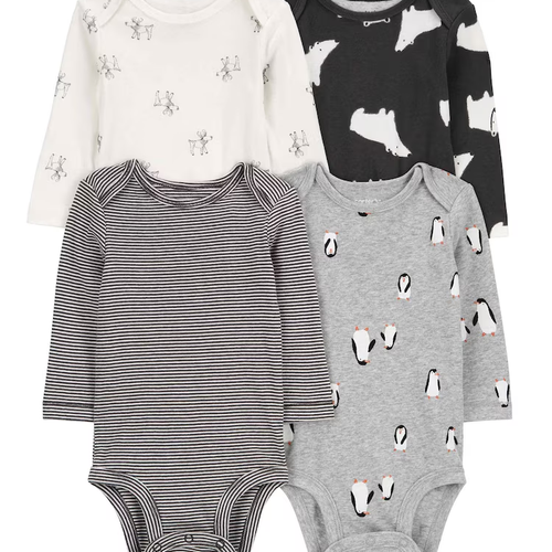 Kit body bebê 4 peças manga longa com estampa multicor | Carter's