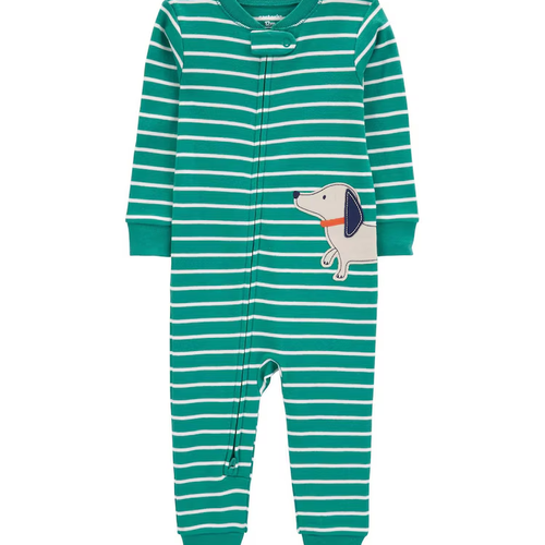 Macacão pijama infantil listrado patch cachorro verde | Carter's