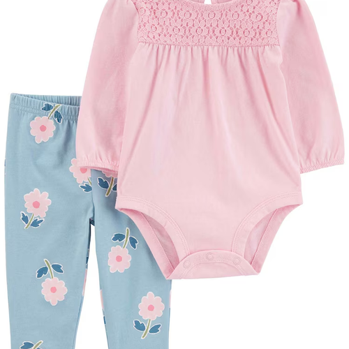 Conjunto longo bebê 2 peças babados floral multicor | Carter's