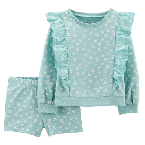 Conjunto Infantil Carter's 2 Peças Floral Verde Água Tam 2 a 5