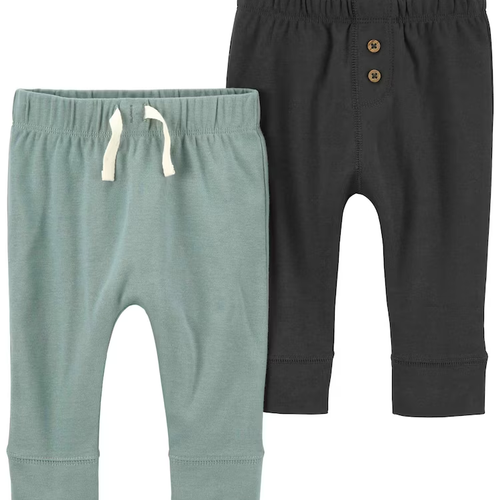 Kit calça bebê 2 peças cós elástico cordão e botões multicor | Carter's