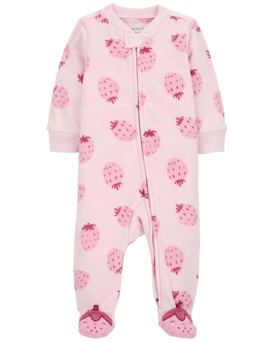 Macacão bebê fleece pézinhos de morango rosa | Carter's