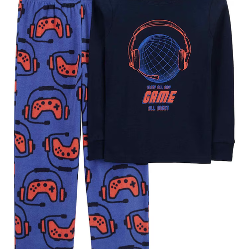 Pijama longo infantil 2 peças em fleece game azul | Carter's