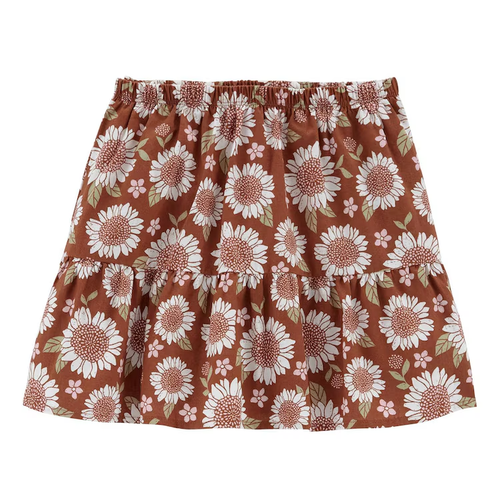 Saia Curta Infantil Babados Linho Floral Marrom Carter's Tam 6 a 8