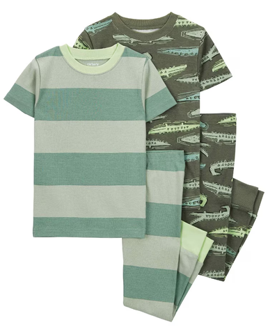 Pijama longo infantil 4 peças listras jacaré multicor | Carter's