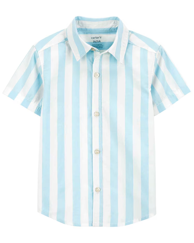 Camisa infantil com colarinho listrada azul | Carter's