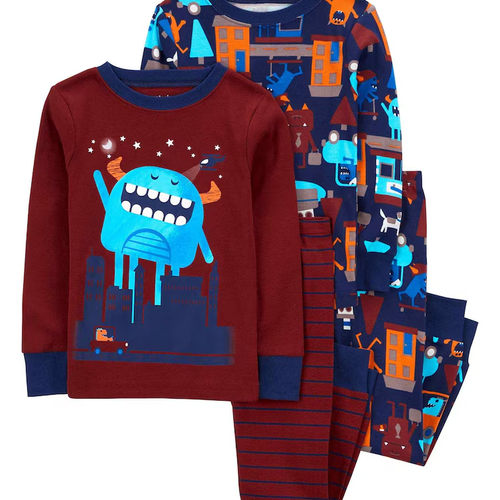 Pijama longo infantil 4 peças listrado monstrinho multicor | Carter's