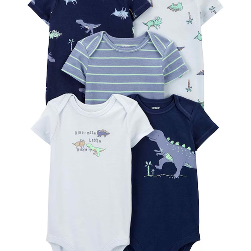 Kit body bebê 5 peças dinossauros listras azul | Carter's