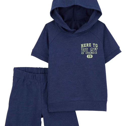 Conjunto curto de moletom infantil 2 peças com capuz azul | Carter's