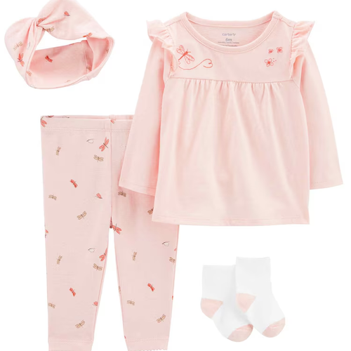 Conjunto longo bebê 4 peças com faixa borboletinhas rosa | Carter's