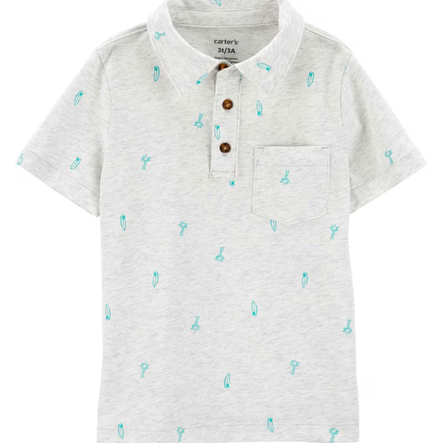 Camisa polo infantil com bolso coqueiros e pranchas cinza | Carter's