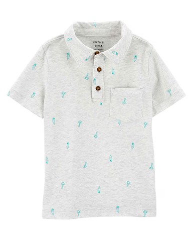 Camisa polo infantil com bolso coqueiros e pranchas cinza | Carter's