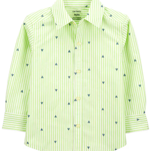 Camisa infantil com colarinho listrada barquinhos verde | Carter's