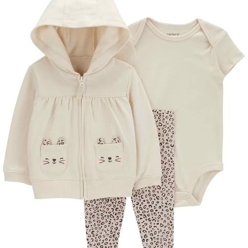 Conjunto longo bebê 3 peças listrado animal print com capuz multicor | Carter's
