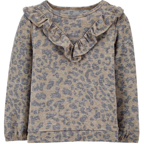 Blusa Infantil Carter's Manga Longa Babados Animal Print Multicor Tam 2 a 5