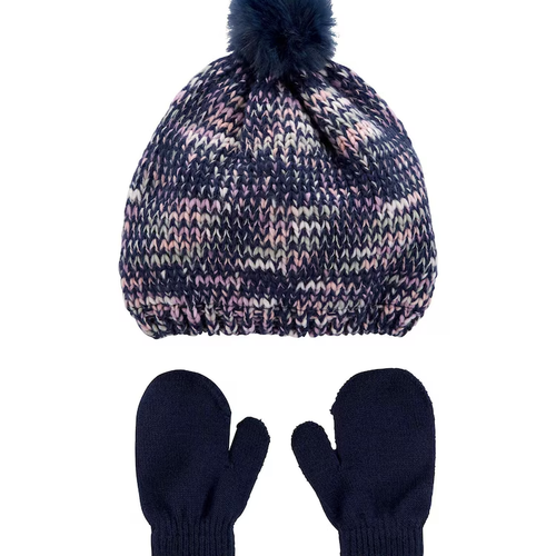 Kit Gorro e Par de Luvas Bebê Carter's Tricõ Azul Marinho Tam 0 a 24 Meses