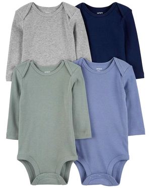 Kit body bebê 4 peças manga longa liso básico multicor | Carter's
