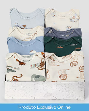 Kit body bebê 8 peças cachorros elefantes e jacaré + caixa presente M multicor | Carter's