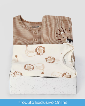 Kit conjunto longo bebê 3 peças leão + caixa de presente P nuvens multicor | Carter's