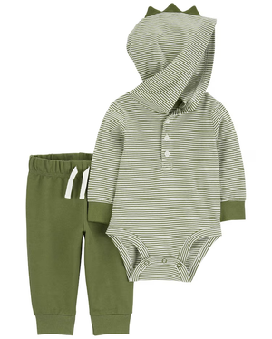 Conjunto longo de moletom bebê 2 peças listrado verde | Carter's