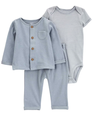 Conjunto longo bebê 3 peças listrado com bolso multicor | Carter's