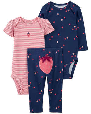 Conjunto longo bebê 3 peças morango multicor | Carter's
