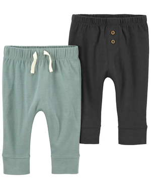 Kit calça bebê 2 peças cós elástico cordão e botões multicor | Carter's