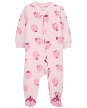 Macacão bebê fleece pézinhos de morango rosa | Carter's