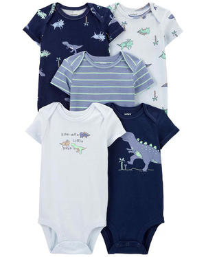 Kit body bebê 5 peças dinossauros listras azul | Carter's