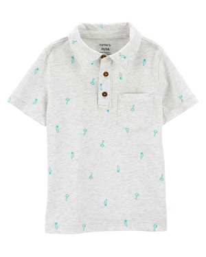 Camisa polo infantil com bolso coqueiros e pranchas cinza | Carter's